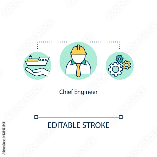 Chief engineer concept icon. Sailor career on ship. Offshore work with machinery. Watercraft executive worker idea thin line illustration. Vector isolated outline RGB color drawing. Editable stroke