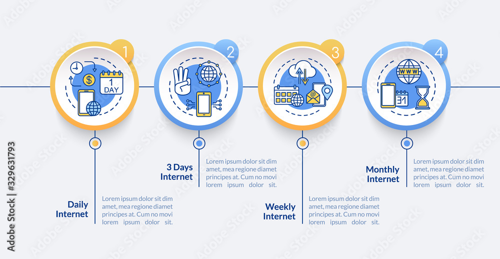 Internet tariff plans vector infographic template. Network service termes presentation design elements. Data visualization with 5 steps. Process timeline chart. Workflow layout with linear icons Internet tariff plans vector infographic template. Network service termes presentation design elements. Data visualization with 5 steps. Process timeline chart. Workflow layout with linear icons
