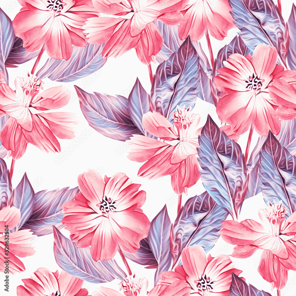 Springflowers with leaves, seamless pattern. Springflowers with leaves, seamless pattern.