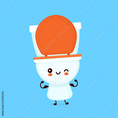 Cute happy smiling toilet bowl show muscle
