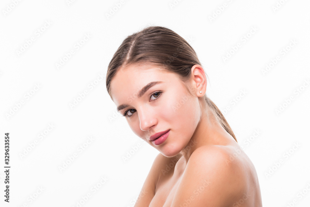 Beautiful sensual woman touching her face isolated on white background. Beauty and skincare concept. Spa. Beautiful sensual woman touching her face isolated on white background. Beauty and skincare concept. Spa.