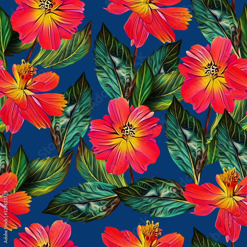 Springflowers with leaves  seamless pattern.