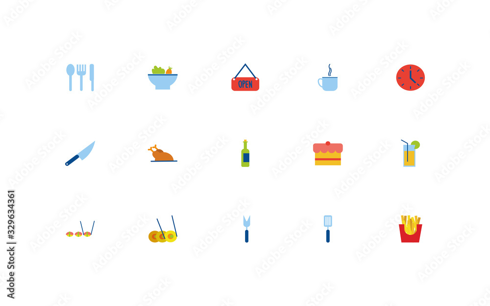 bundle of restaurant set flat icons bundle of restaurant set flat icons
