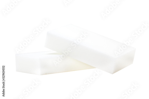 Melamine sponge on a white background