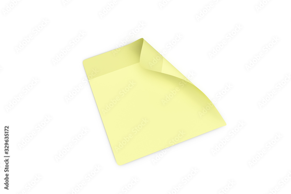 3D Rendering Sticky Note Sheet with Curled Corner on White 3D Rendering Sticky Note Sheet with Curled Corner on White