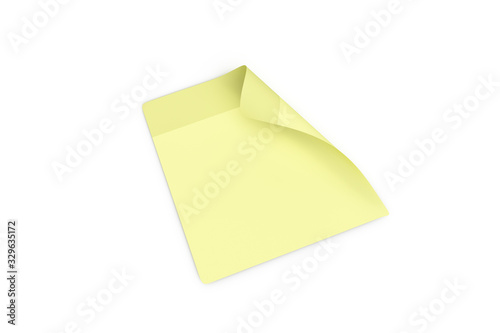 3D Rendering Sticky Note Sheet with Curled Corner on White