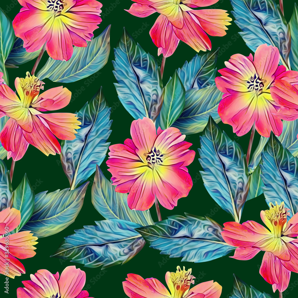 Springflowers with leaves, seamless pattern. Springflowers with leaves, seamless pattern.