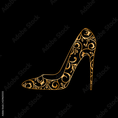 golden ornamental silhouette of woman's shoe
