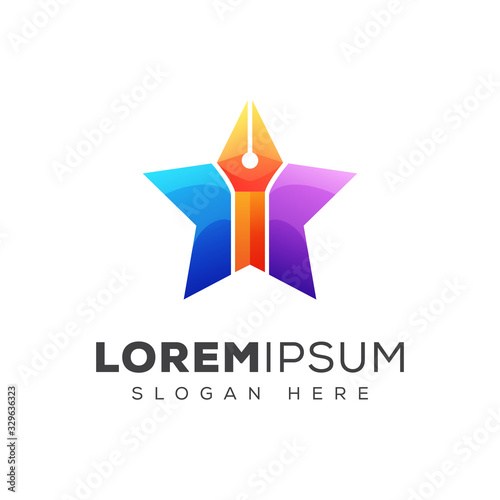 modern colorful writer star gradient logo design vector template