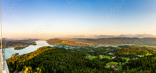 Panorama Lake and mountains at Worthersee Karnten Austria tourist spot photo