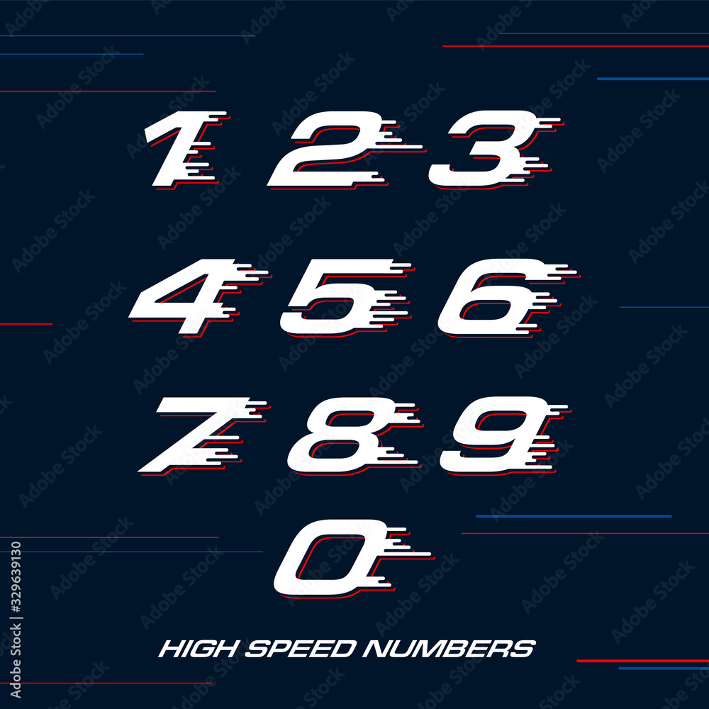 speed Sport numbers set logo design template. Vector sport style