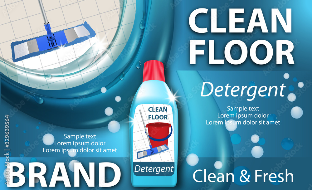 Disinfectant cleaner for washing floors. Clean floor shiny. Mop