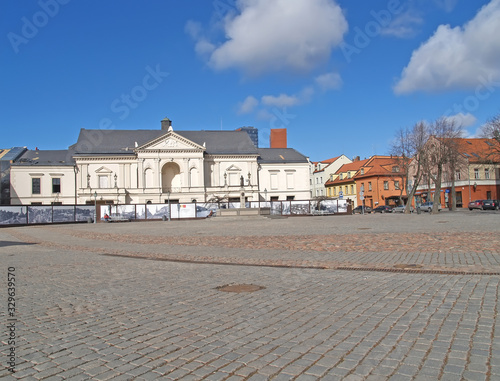 KLAIPEDA, LITHUANIA. Theater Square and Drama Theater on a spring day.