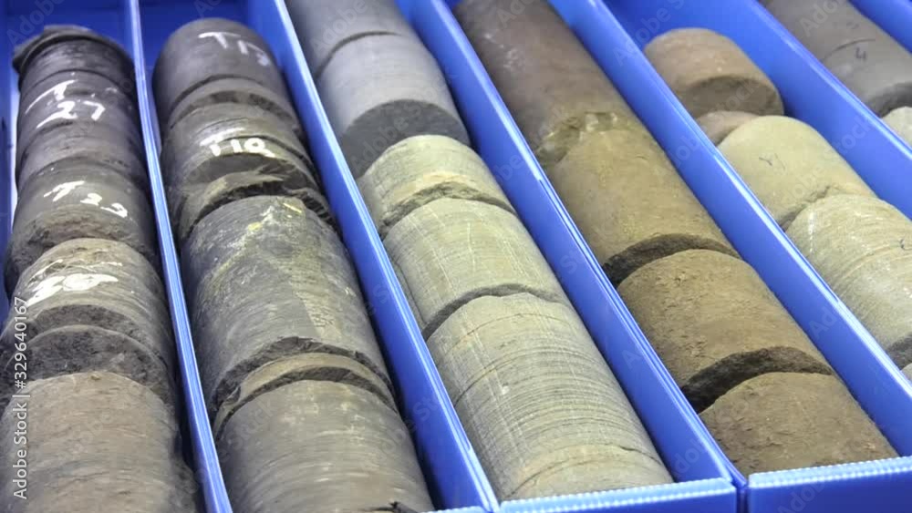 Drilled Rock Cores. Core drill samples in plastic boxes taken with the ...