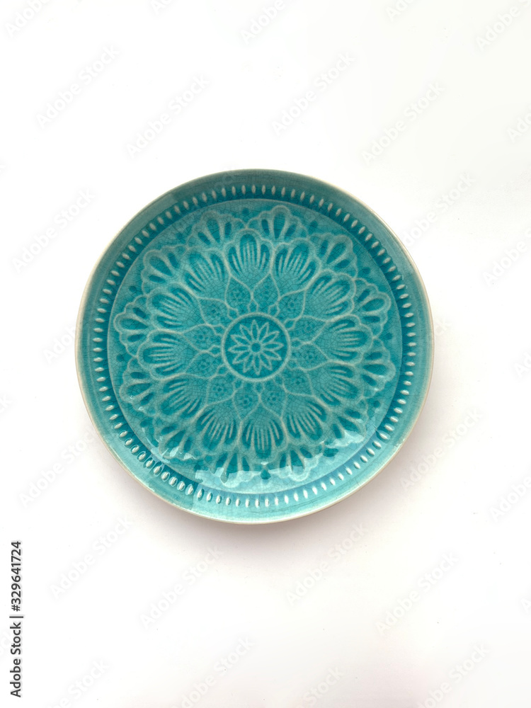 traditional arabic or Caucasus plate from above on a white background isolated traditional arabic or Caucasus plate from above on a white background isolated