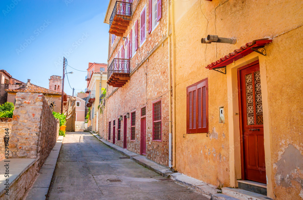 Traditional cozy greek street in city Nafplio, Greece