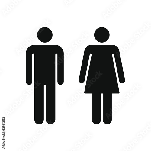 Man and woman person avatar icon set. Male and female gender profile symbol. Men and women wc logo. Toilet and bathroom sign. Black silhouette isolated on white background. Vector illustration image.