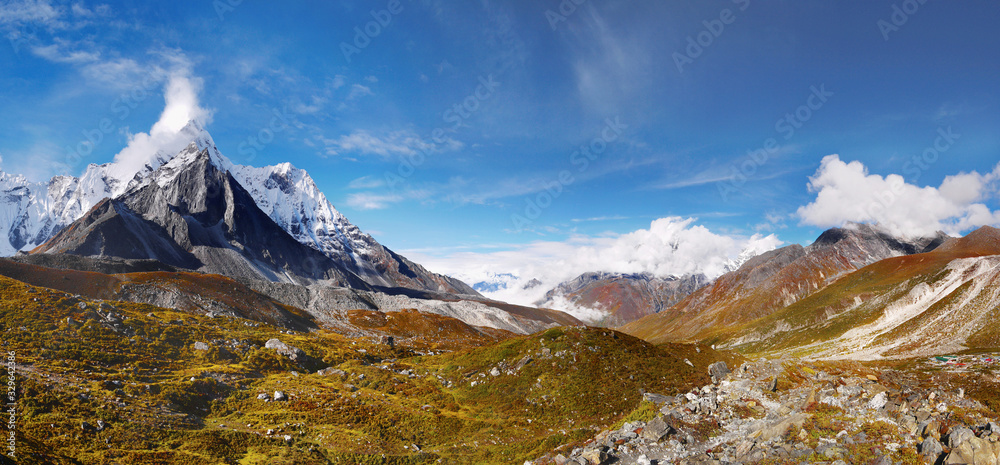 Mountain autumn landscape nature panorama Himalayas 