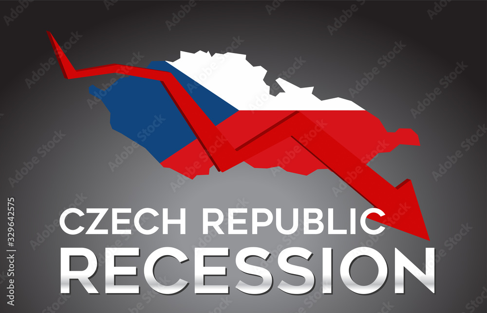 Map of Czech Republic Recession Economic Crisis Creative Concept with Economic Crash Arrow.