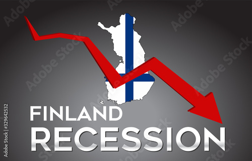 Map of Finland Recession Economic Crisis Creative Concept with Economic Crash Arrow.