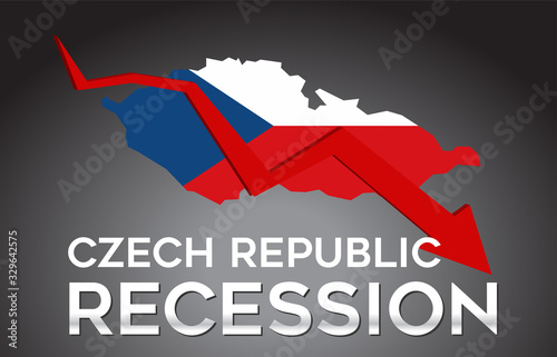 Map of Czech Republic Recession Economic Crisis Creative Concept with Economic Crash Arrow.