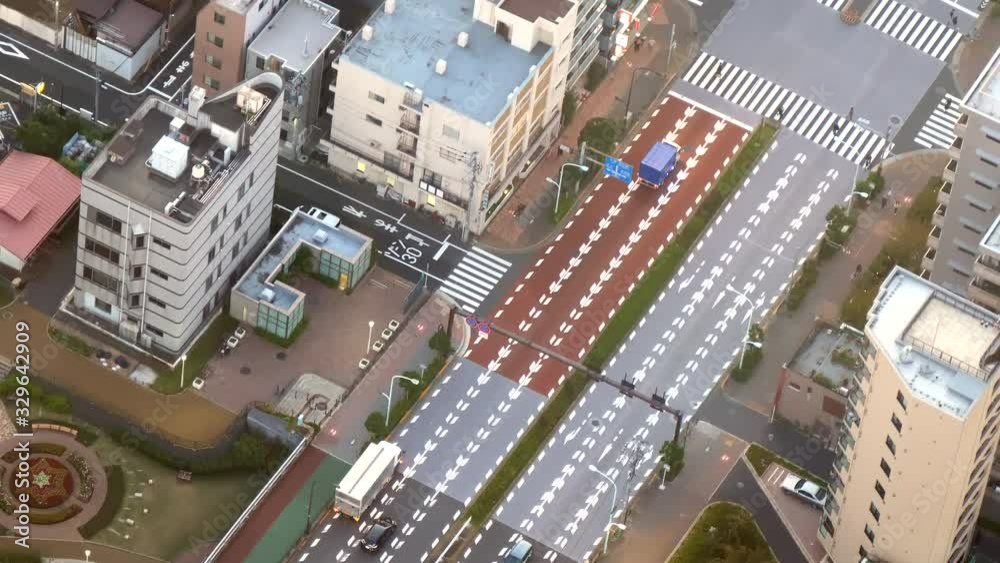 The aerial evening view of the streets in Tokyo Japan The aerial evening view of the streets in Tokyo Japan