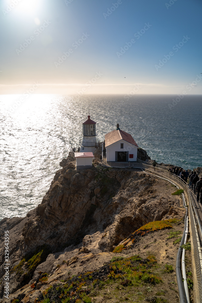 Lighthouse by the Coast in California, Point Reyes lighthouse, Pacific coast, National Park