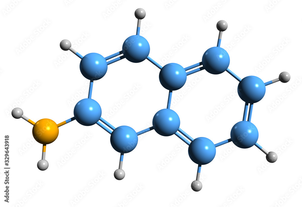 3D image of 2-Naphthylamine skeletal formula - molecular chemical structure of Naphthalen-2-amine isolated on white background 3D image of 2-Naphthylamine skeletal formula - molecular chemical structure of Naphthalen-2-amine isolated on white background