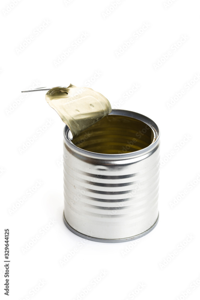 Opened metal tin can, isolated on white background Opened metal tin can, isolated on white background
