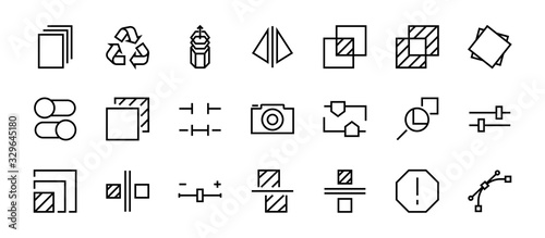 A simple set of image editing related vector line icons. Contains icons such as crop, copy, scale, rotate and more. Editable stroke. 48x48 Pixel Perfect. On white background