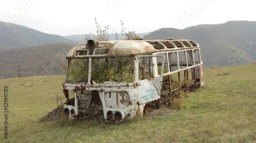 Bus Wreck in Chernobyl Exclusion Zone, Ukraine photo