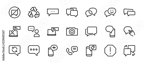 Simple set of message line vector line icons. contains icons such as conversation, SMS, notifications, group chat, and more. Editable stroke. 48x48 pixels perfect, white background photo