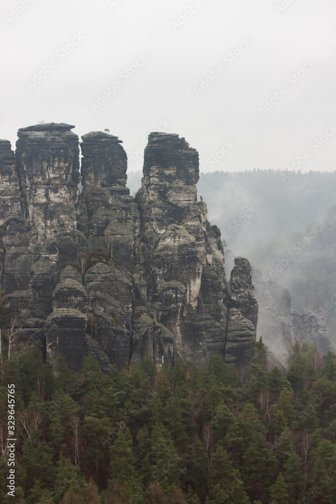 Rock formation with fog in nationalpark