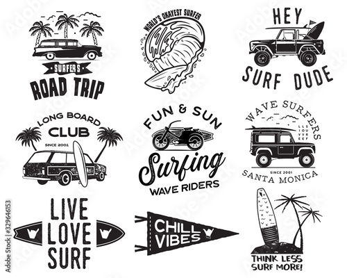 Photography Vintage Surfing Graphics Logos Set for web design or print