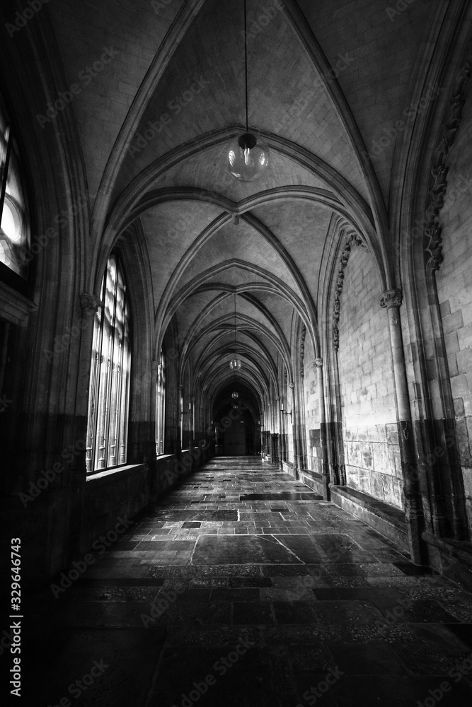 Interior of Basilica of St. Servatius. Black and white. Maastricht. The Netherlands.