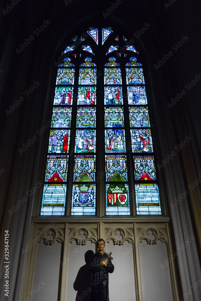 Stained-glass windows. Interior of Basilica of St. Servatius. Maastricht. The Netherlands.