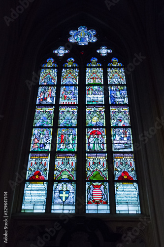 Stained-glass windows. Interior of Basilica of St. Servatius. Maastricht. The Netherlands.