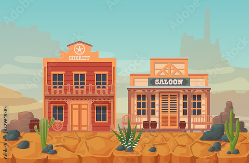 Wild west, western scenery with vector building