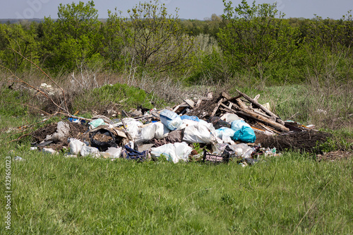 LUGANSK, UKRAINE - 04 April 2019. Garbage dump, environmental pollution