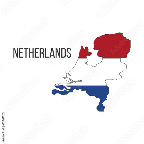 Netherlands flag map. The flag of the country in the form of borders. Stock vector illustration isolated on white background. photo