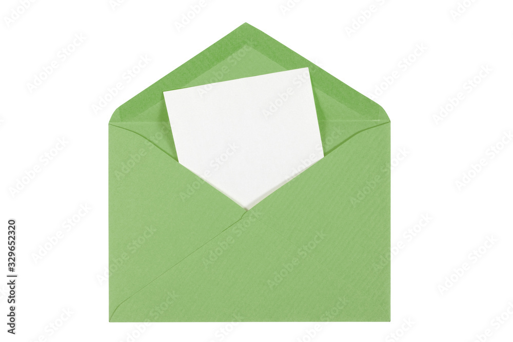 green open envelope with paper Isolated green open envelope with paper Isolated