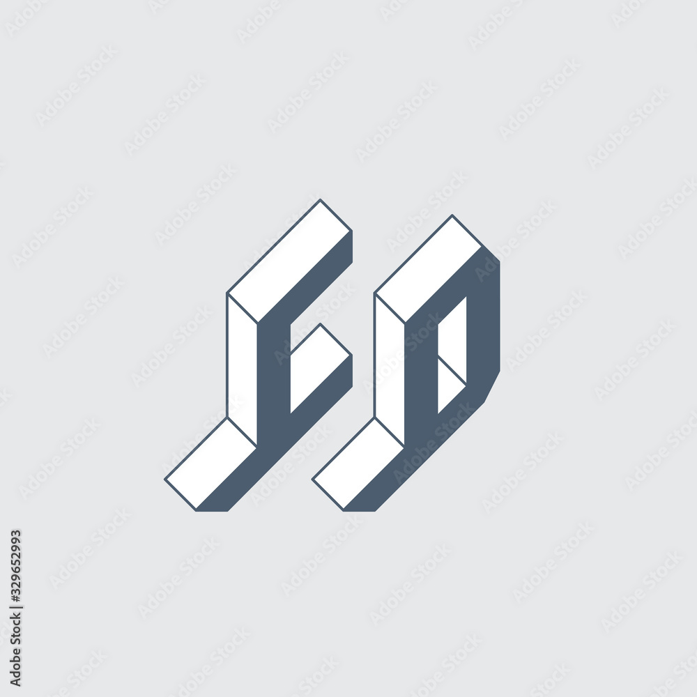 CD - international 2-letter code of Democratic Republic of the Congo. C and D - Monogram or logotype. Isometric 3d font for design. Volume alphabet. Outline fonts. Three-dimension letters.