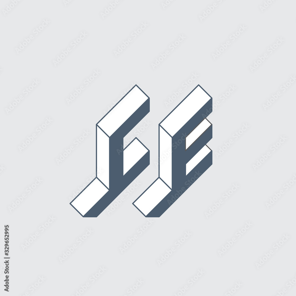  C and E - Monogram or logotype. Isometric 3d font for design. Volume alphabet. Outline fonts. Three-dimension letters. CE - 2-letter code.