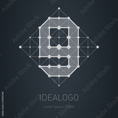 Modern stylish logo with letter g or number nine. Design element with squares, triangles and rhombus. Vector Lowpoly logotype template.