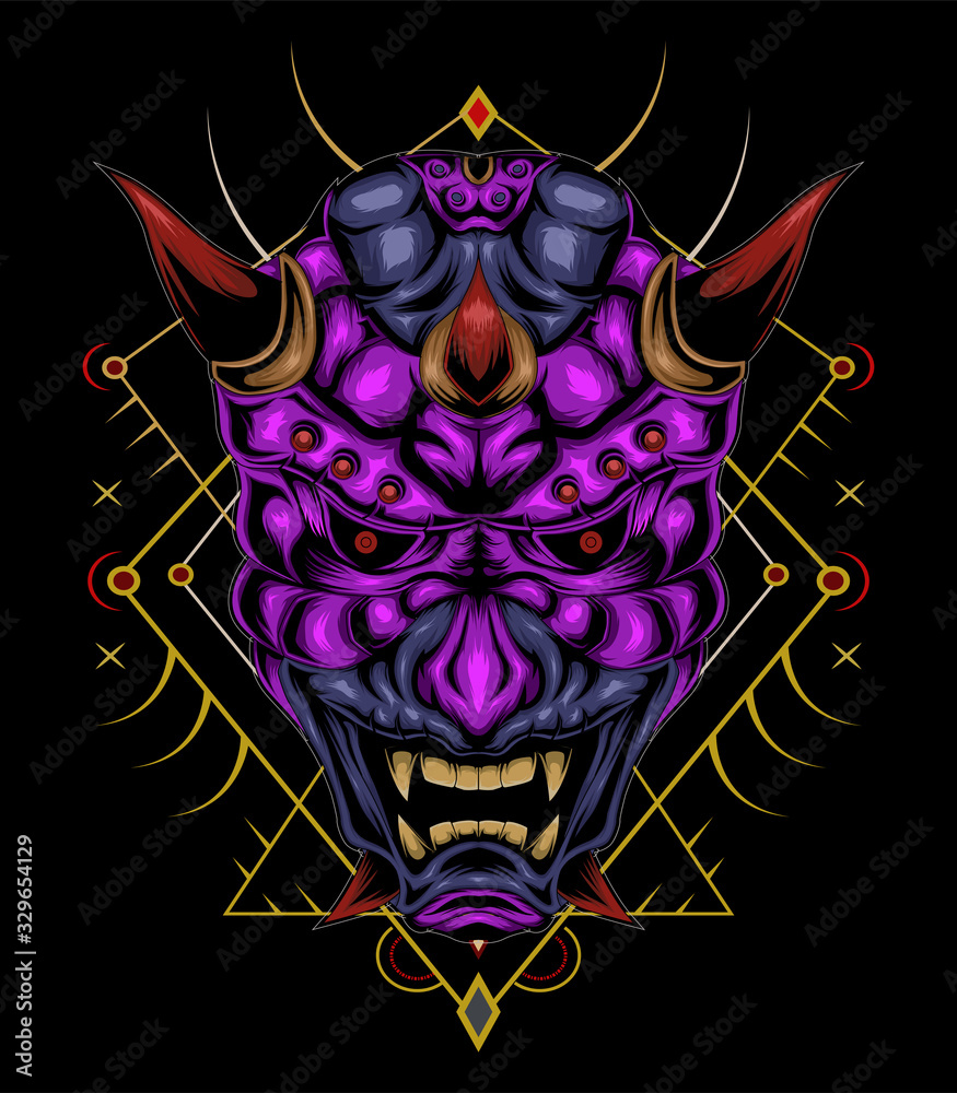 devil face illustration. head of demon. japanese demon mask. devil face illustration. head of demon. japanese demon mask.