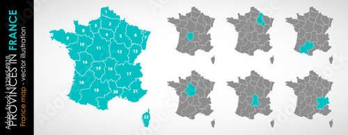 Color vector map of France with administrative divisions 