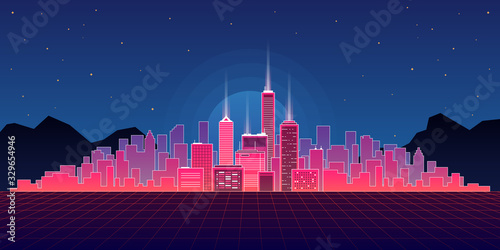 Colorful vector illustration in neon dystopian style