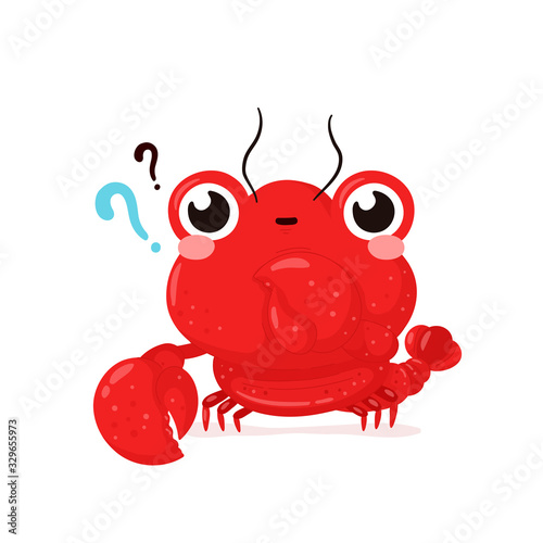Cute happy smiling lobster with question marks