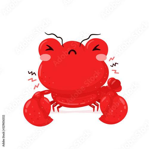 Cute sad angry lobster. Vector flat 