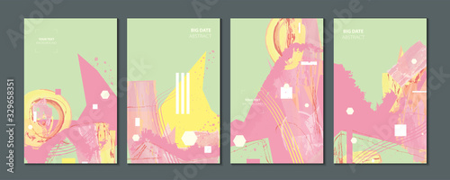 Fototapeta Naklejka Na Ścianę i Meble -  Set elegant creative pastel muted colored card templates. Collection of romantic invitations